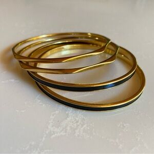 Monet Gold Tone and Black Enamel Bangle Bracelets Set of 4